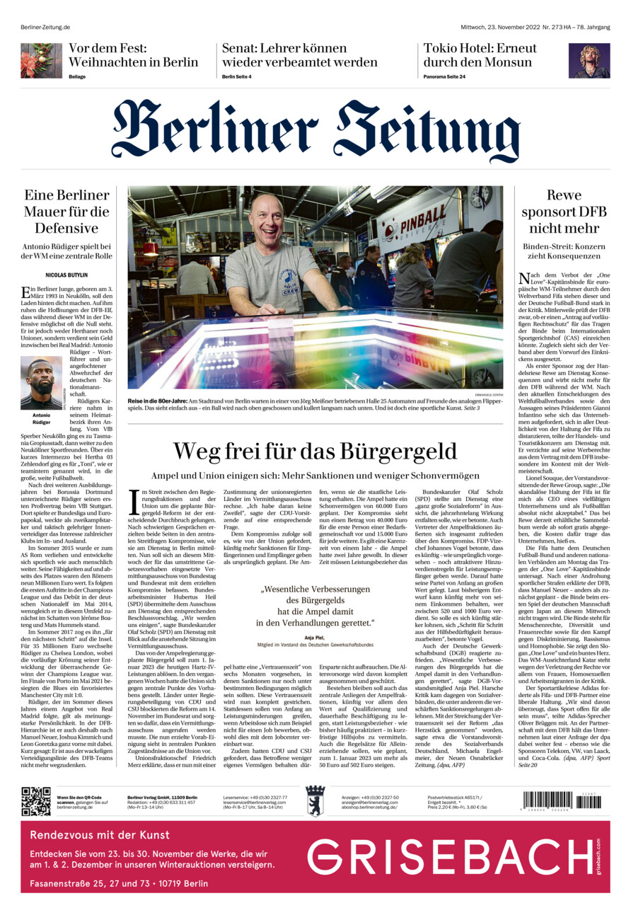 Berliner Zeitung vom Mittwoch, 23.11.2022