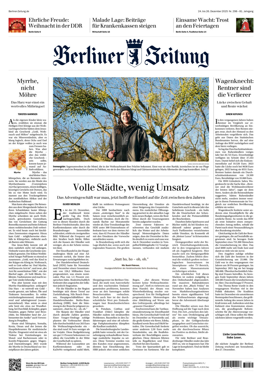 Berliner Zeitung vom Mittwoch, 24.12.2025
