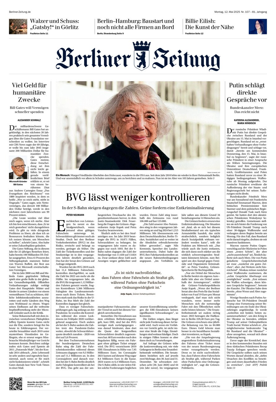 Berliner Zeitung vom Montag, 12.05.2025