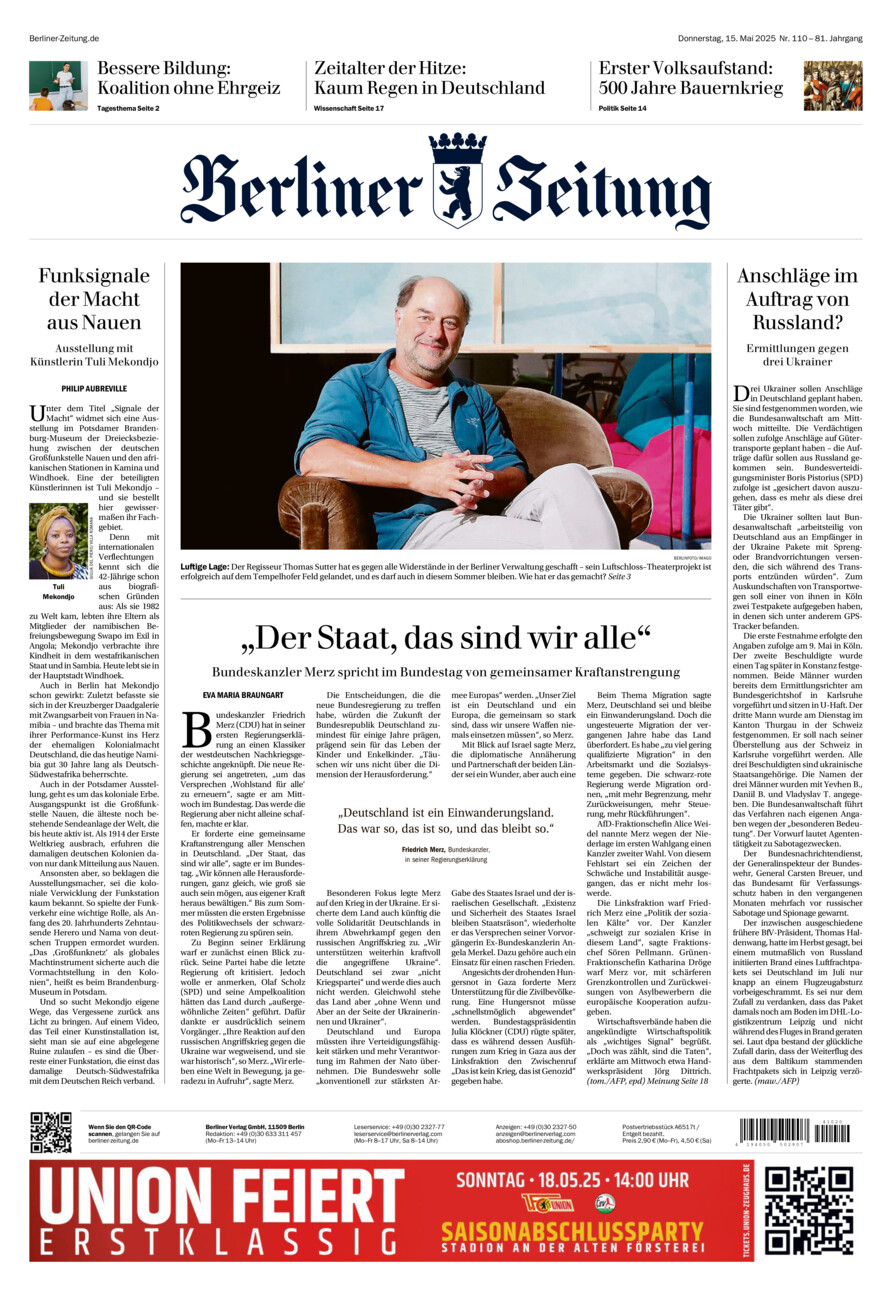 Berliner Zeitung vom Donnerstag, 15.05.2025
