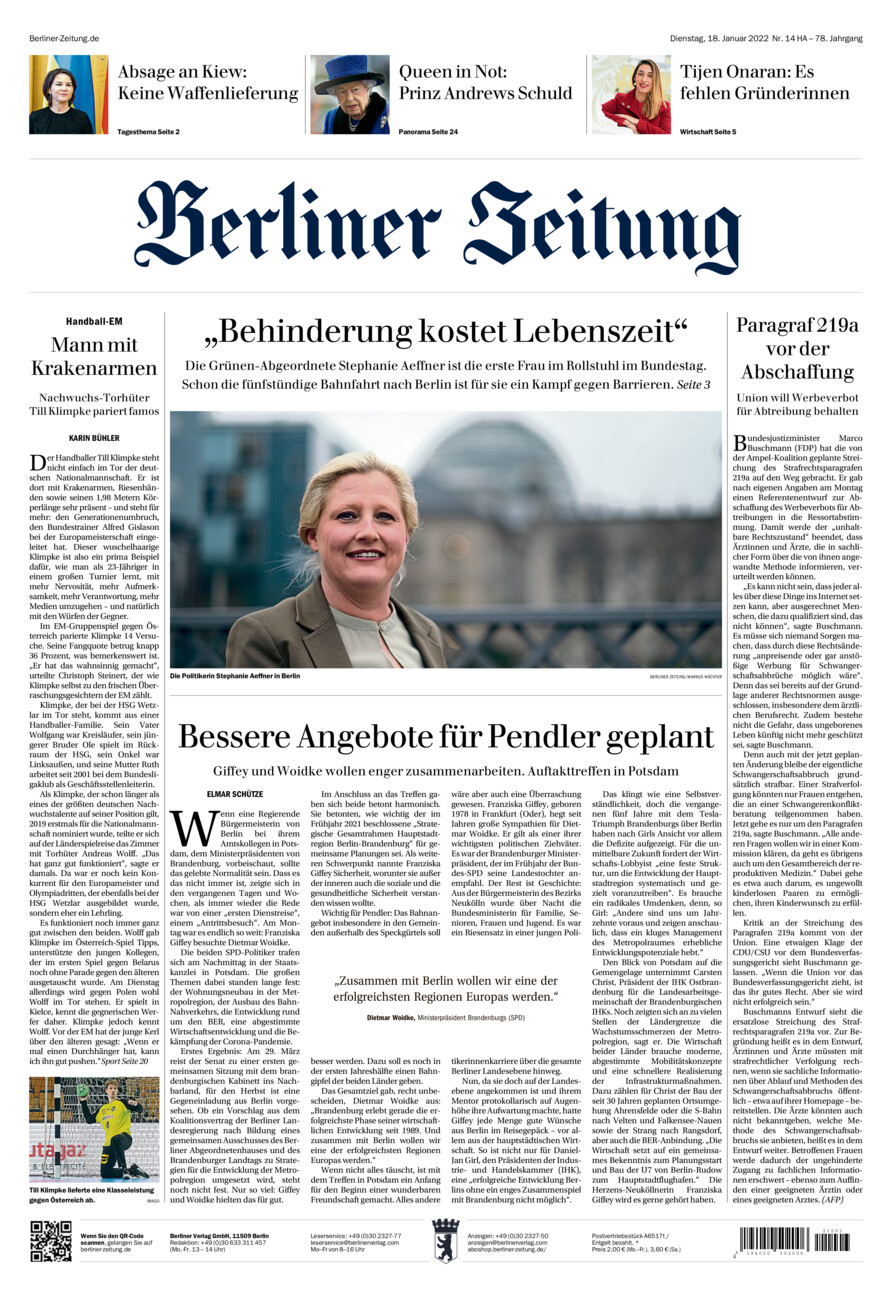 Berliner Zeitung vom Dienstag, 18.01.2022