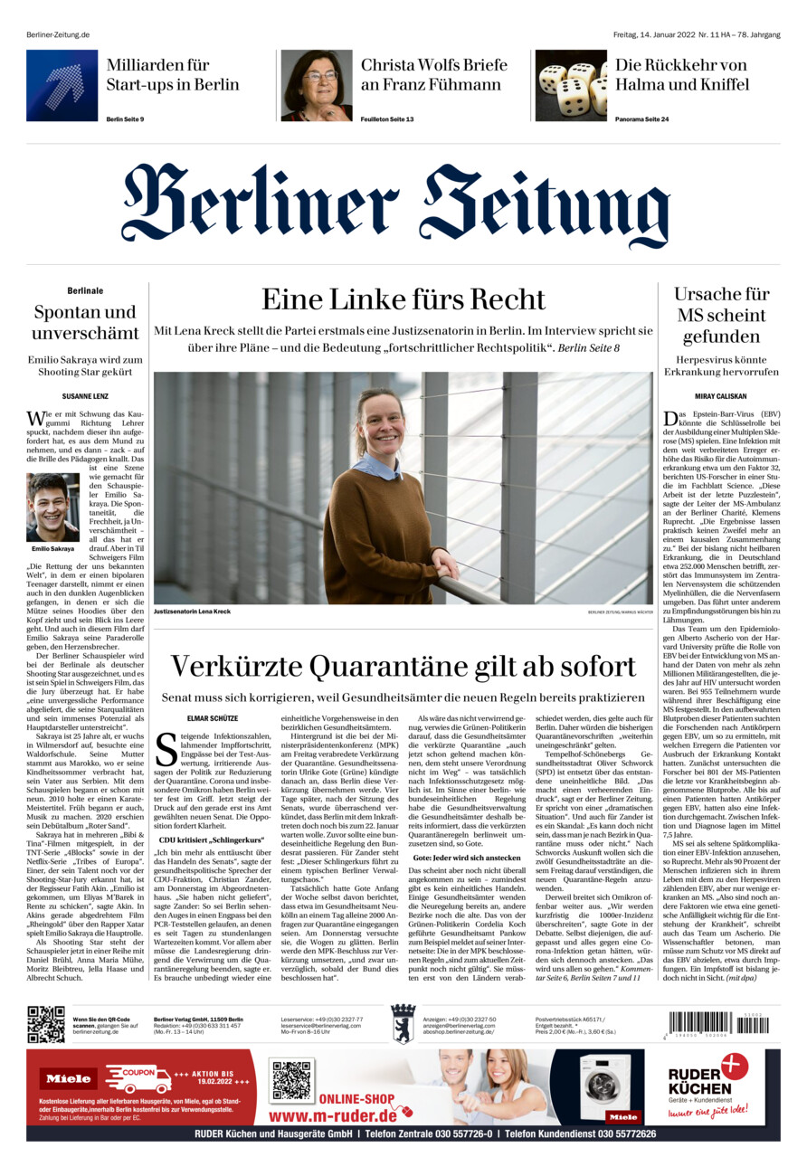 Berliner Zeitung vom Freitag, 14.01.2022