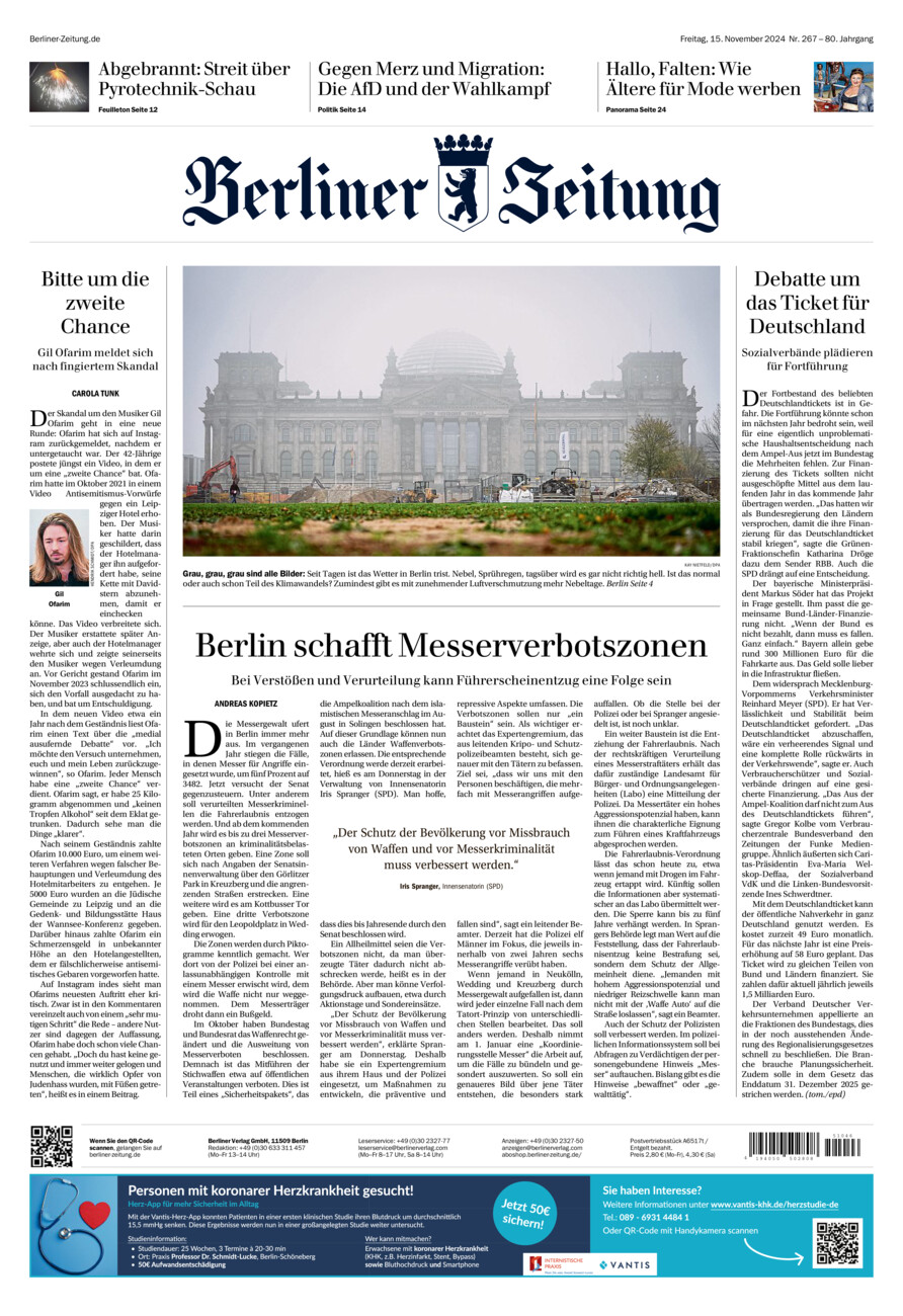 Berliner Zeitung vom Freitag, 15.11.2024