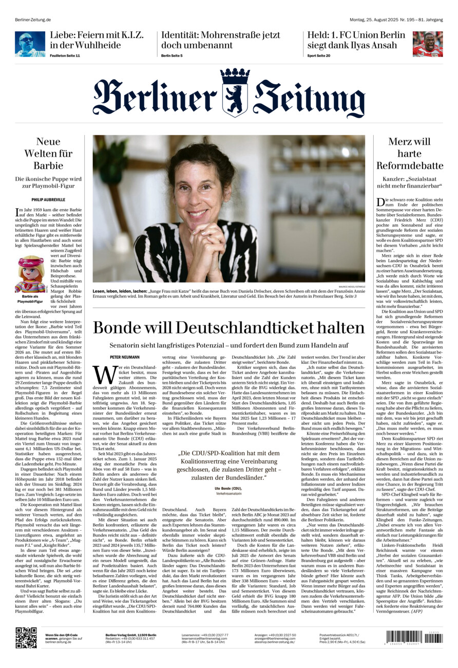 Berliner Zeitung vom Montag, 25.08.2025