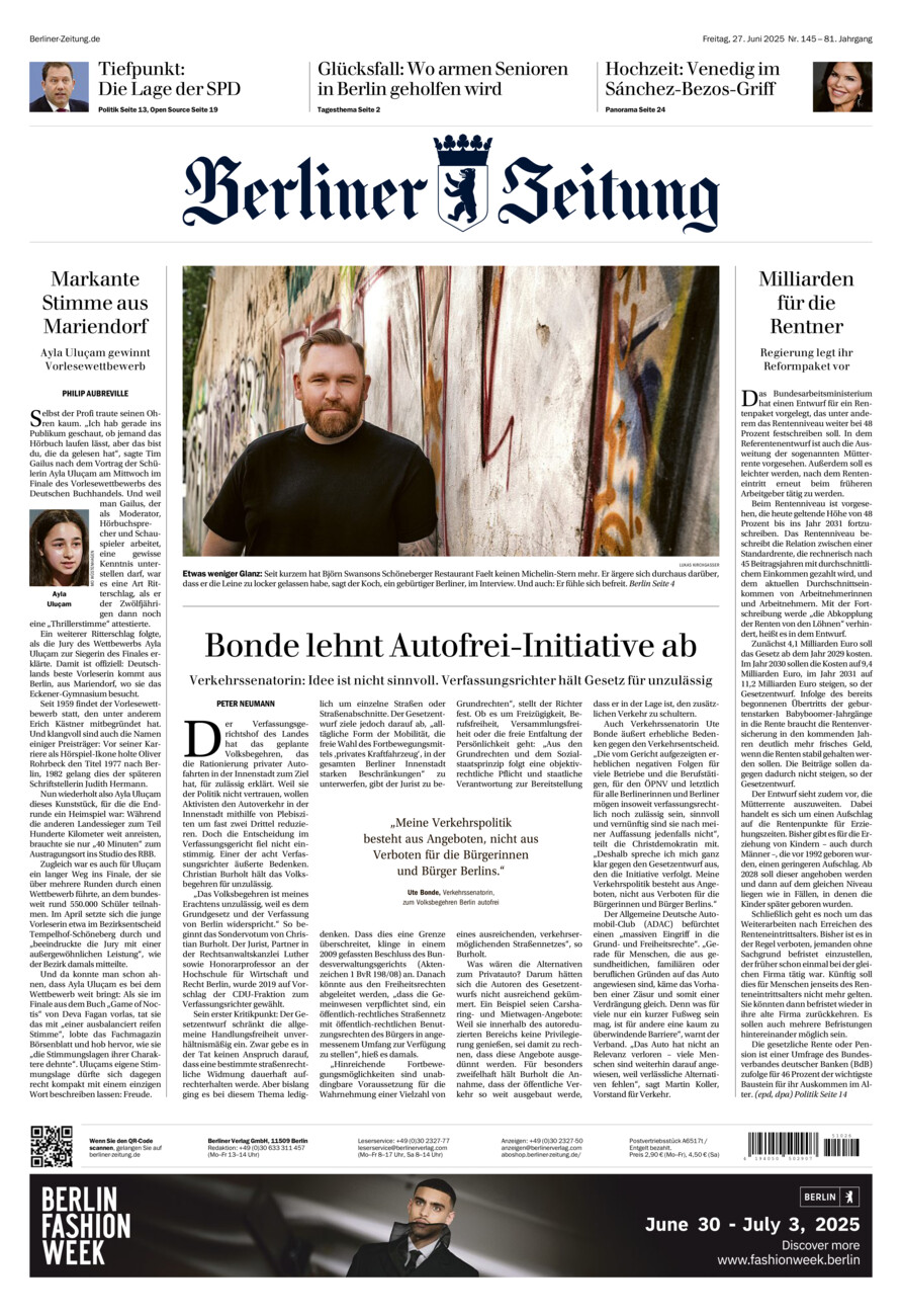 Berliner Zeitung vom Freitag, 27.06.2025