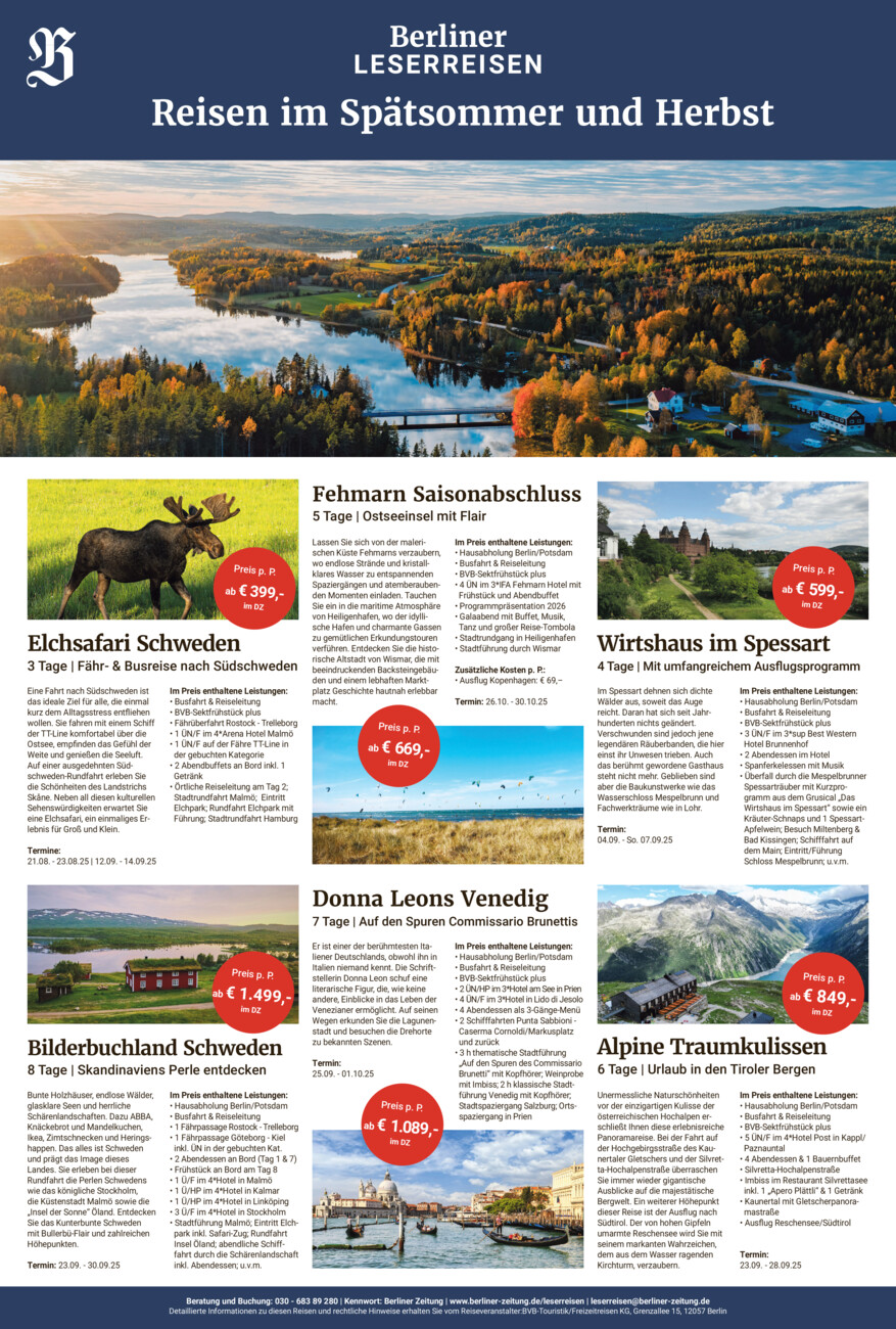 Leserreisen vom Mittwoch, 16.07.2025