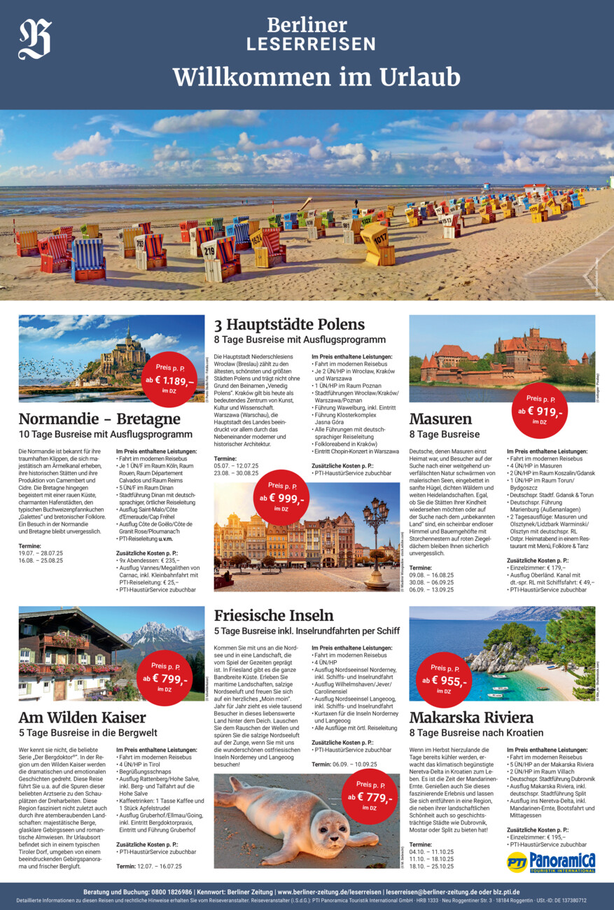 Leserreisen vom Freitag, 20.06.2025