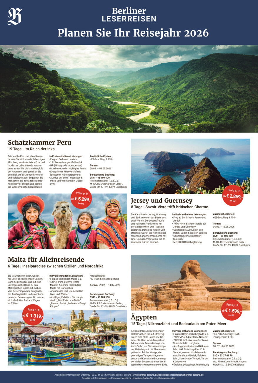 Leserreisen vom Donnerstag, 20.11.2025